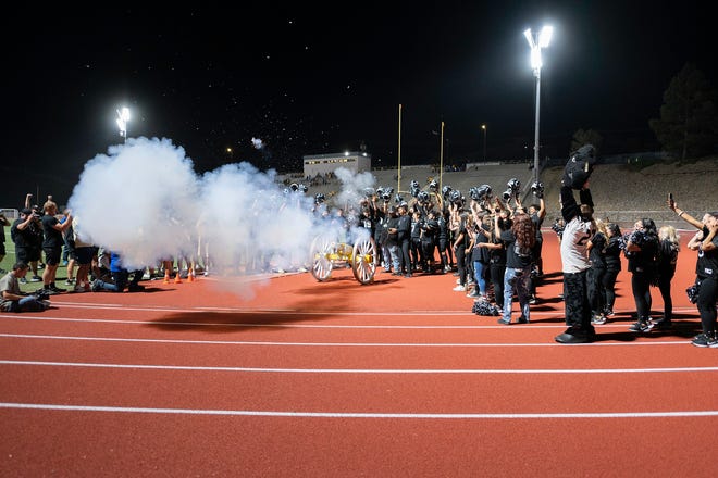 The Pueblo South Colts fire off the cannon after defeating Pueblo East 26-13 in the 2023 Cannon Game at Dutch Clark Stadium on Friday, September 22, 2023.